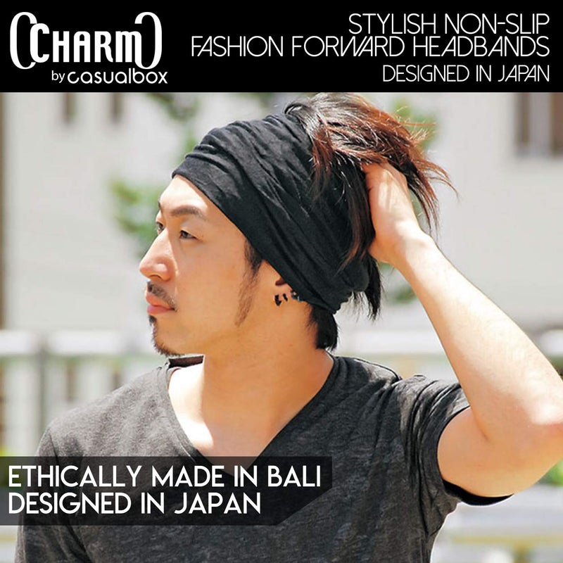 Charm Mens Head Wraps Elastic Bandana - Japanese Headband Workout Women Hair Black & Navy 2-Pack - Image 5